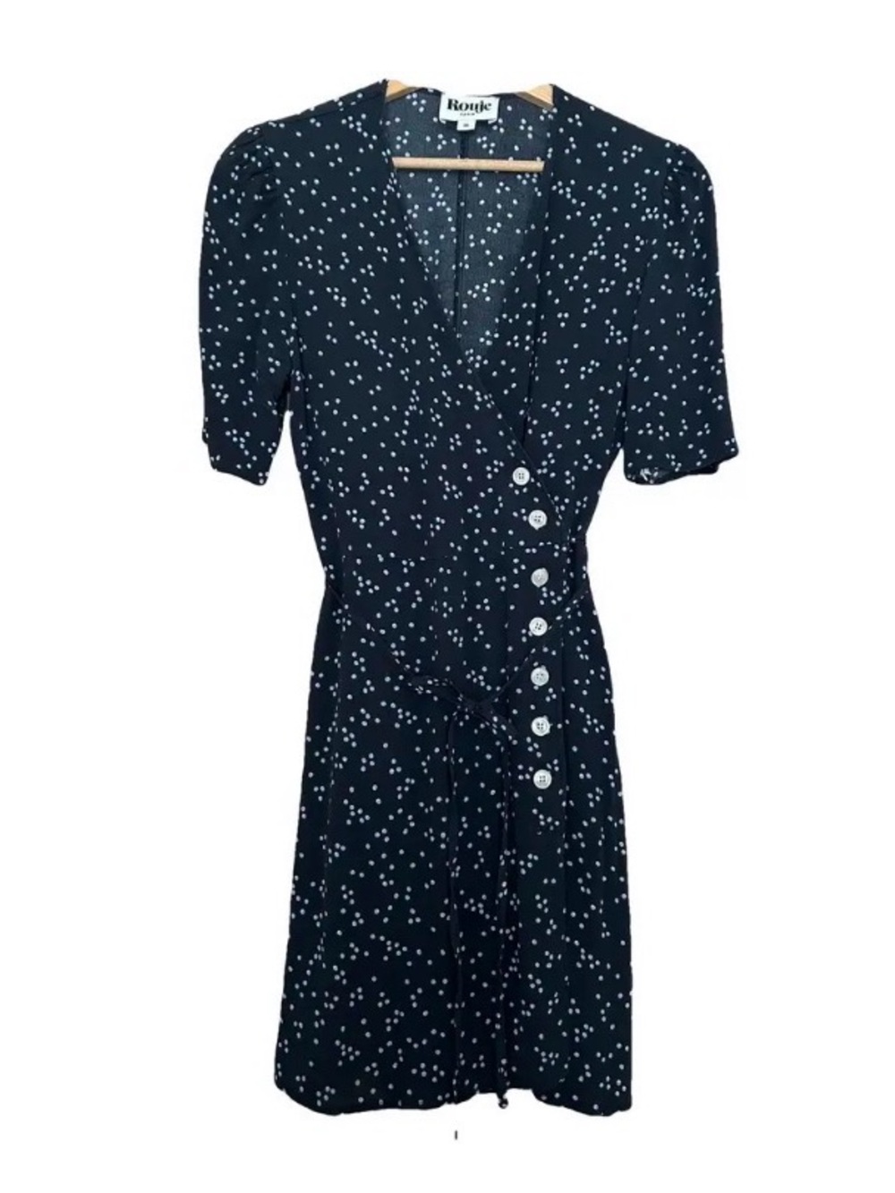 Rouje Navy and White Dot Wrap-Style Mini Dress